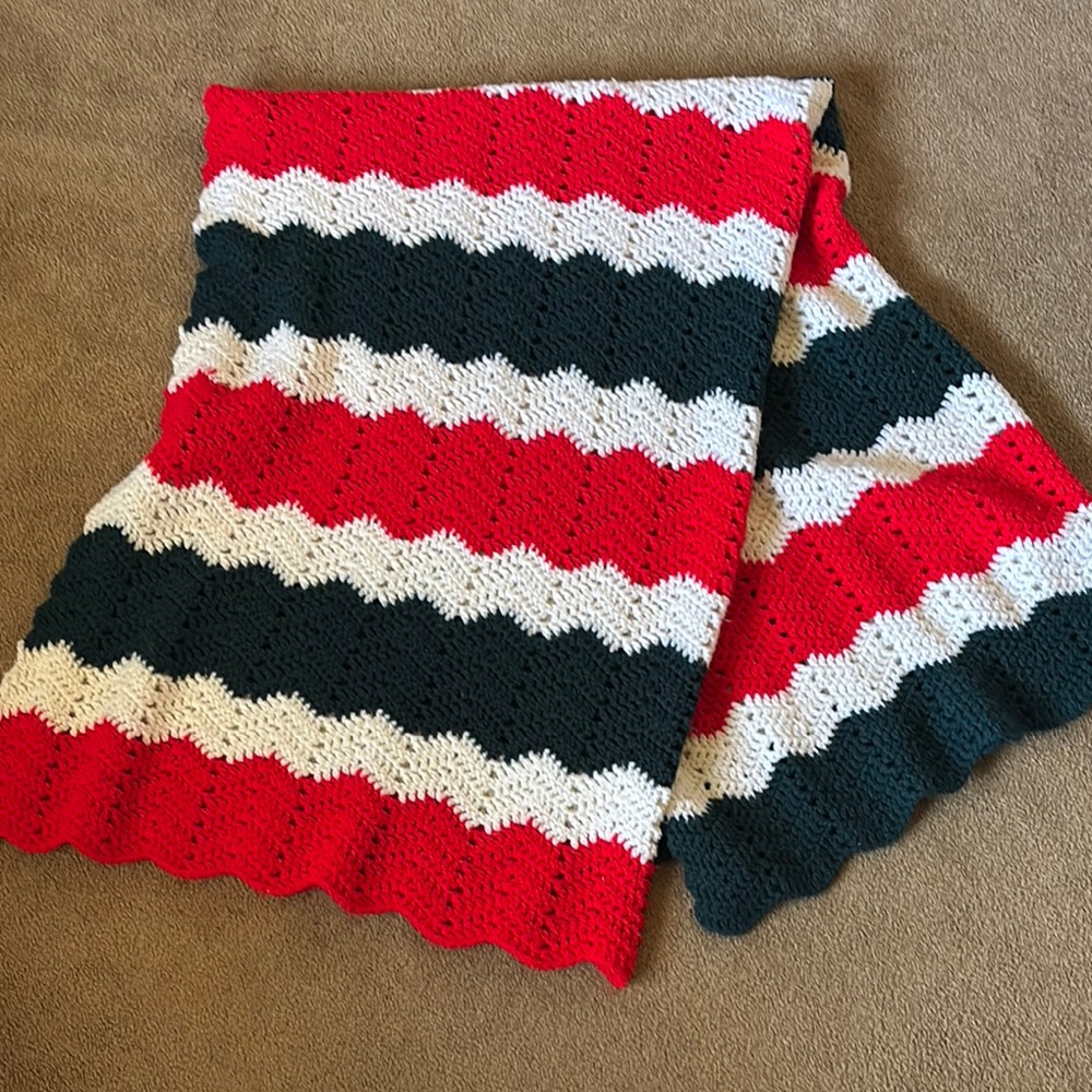 Red, White, and Green Chevron Knit Afghan